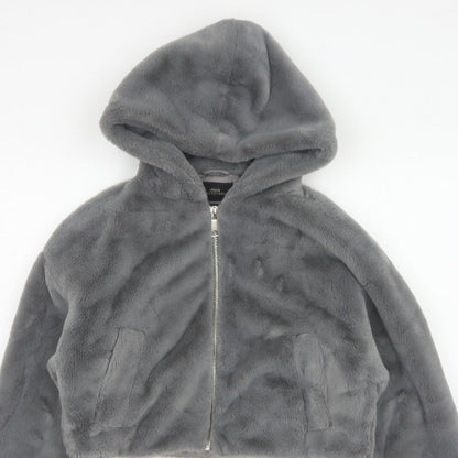 Urban Outfitters Women Grey S Faux Fur Hooded Cropped Zip Jacket