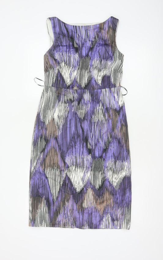 Coast Women Purple Size 10 Knee Length Sheath Dress Geometric Tie Waist