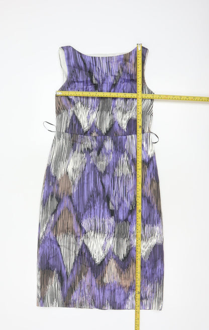 Coast Women Purple Size 10 Knee Length Sheath Dress Geometric Tie Waist