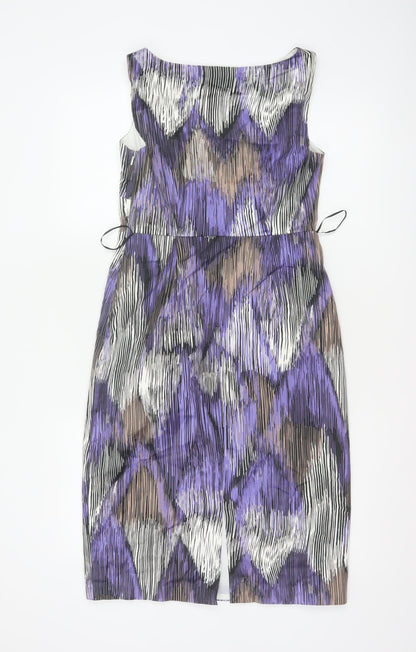 Coast Women Purple Size 10 Knee Length Sheath Dress Geometric Tie Waist