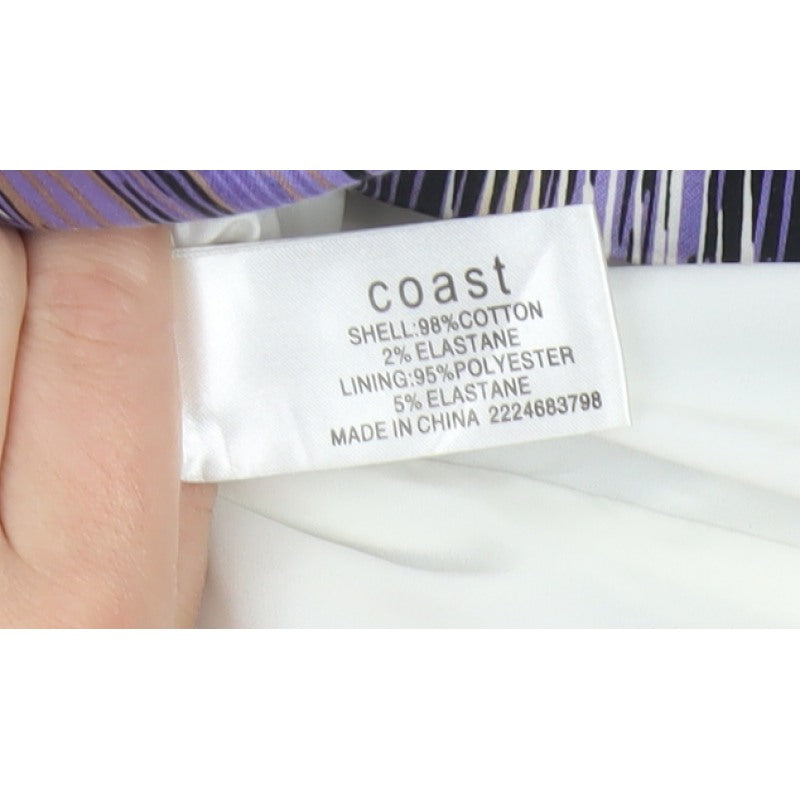 Coast Women Purple Size 10 Knee Length Sheath Dress Geometric Tie Waist