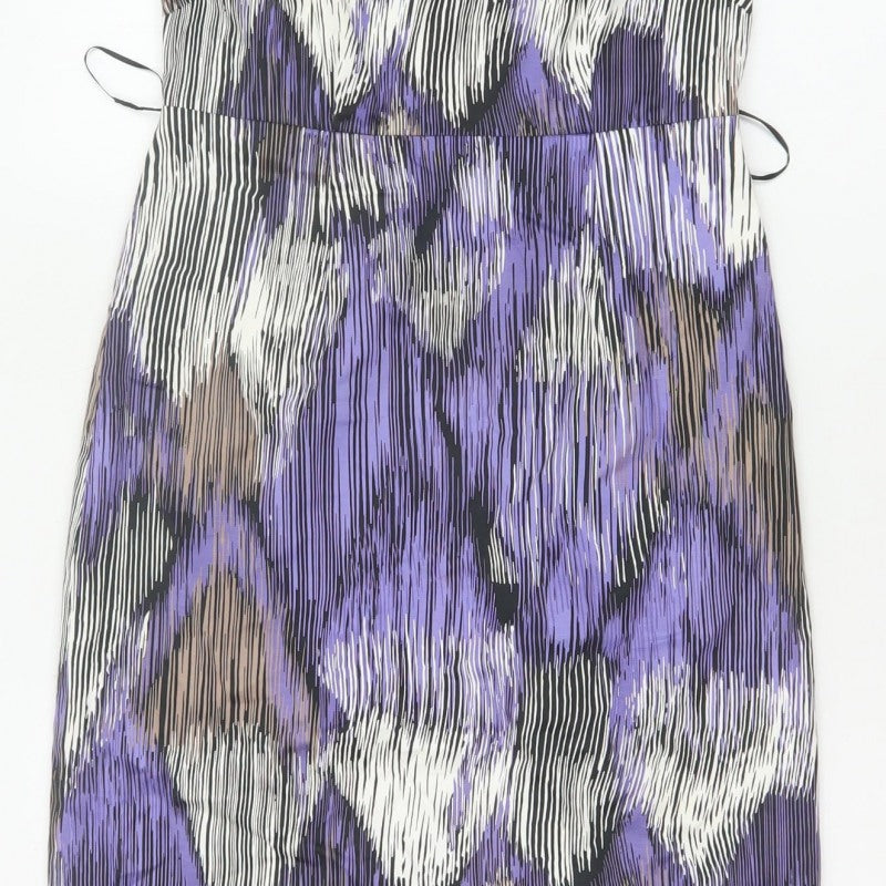 Coast Women Purple Size 10 Knee Length Sheath Dress Geometric Tie Waist