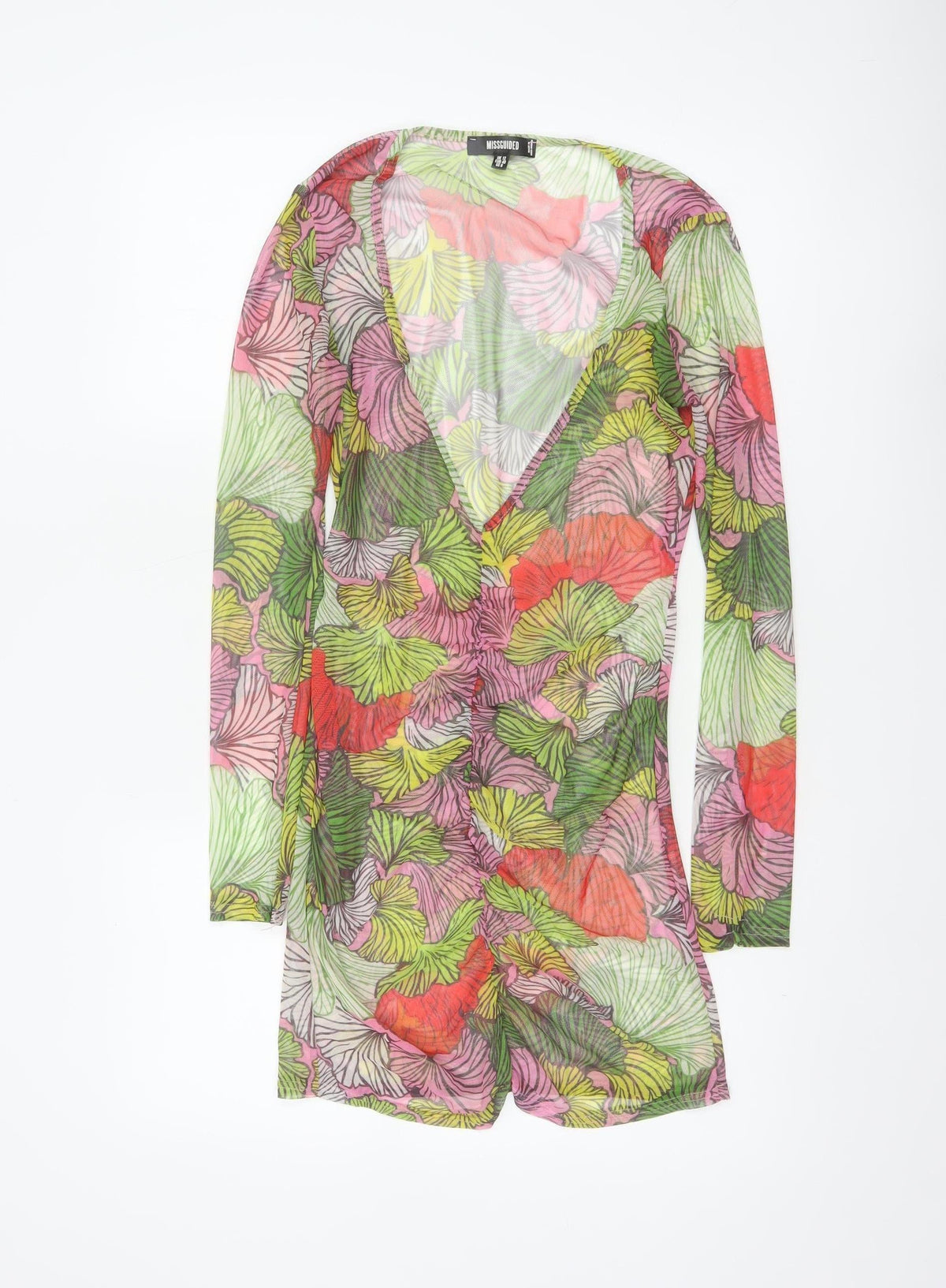 Missguided Women Multicoloured Floral Mesh Wrap Dress UK 12