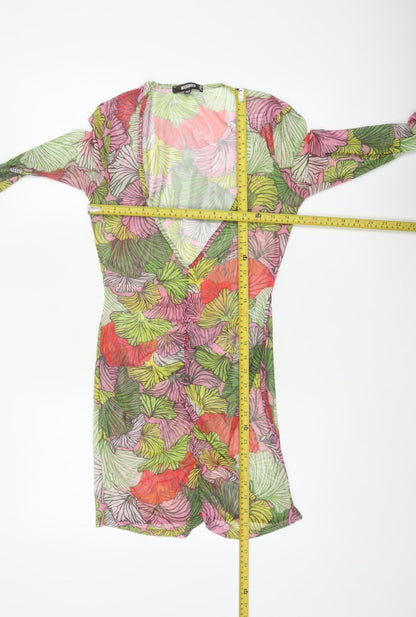 Missguided Women Multicoloured Floral Mesh Wrap Dress UK 12