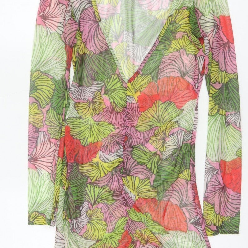 Missguided Women Multicoloured Floral Mesh Wrap Dress UK 12