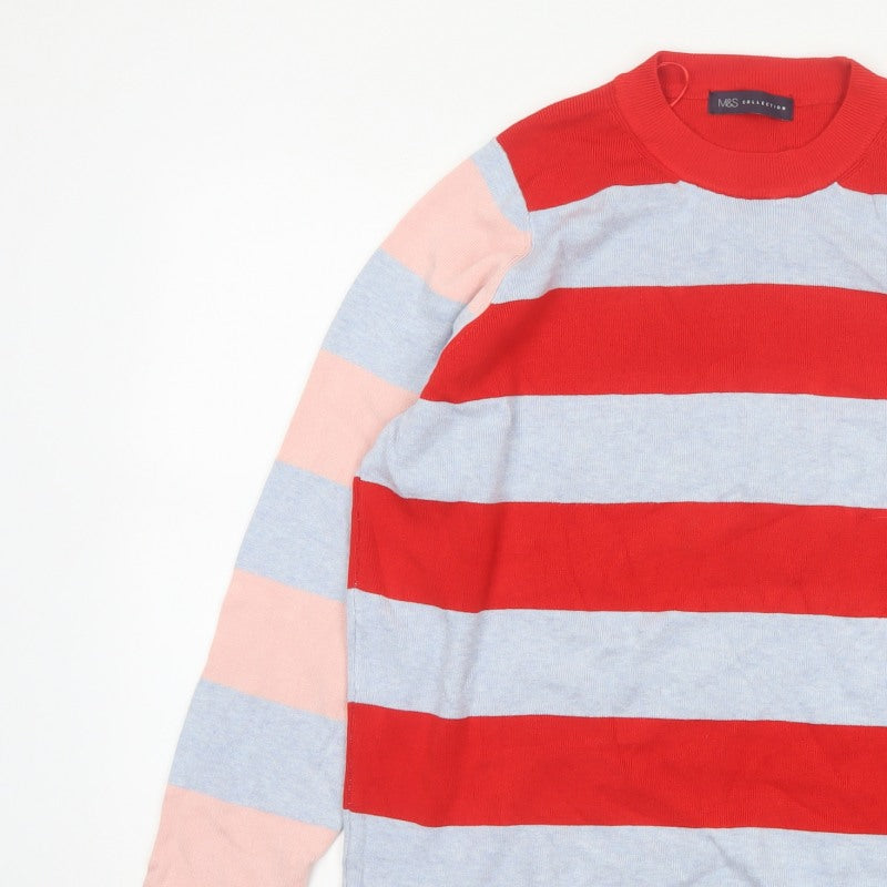 Marks and Spencer Women Red Grey Pink Striped Pullover Jumper UK 18