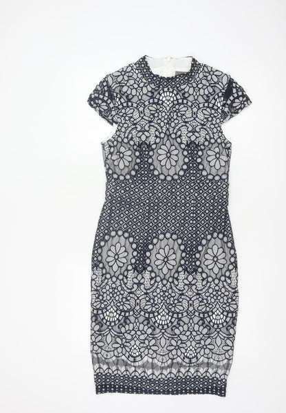 Phase Eight Women Blue UK 10 Floral Lace Pencil Knee Dress