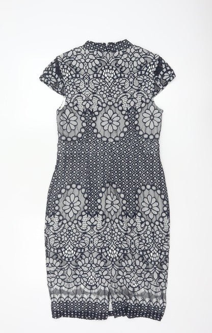Phase Eight Women Blue UK 10 Floral Lace Pencil Knee Dress