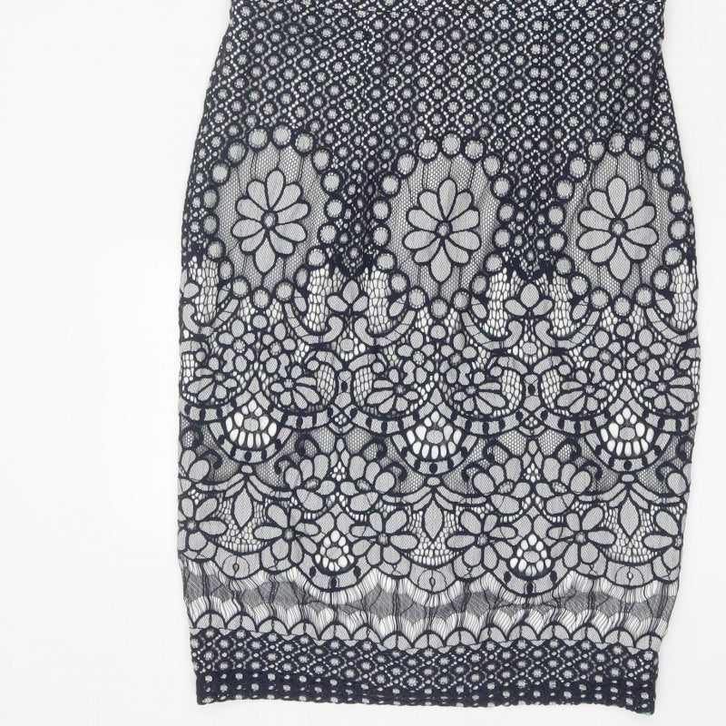 Phase Eight Women Blue UK 10 Floral Lace Pencil Knee Dress