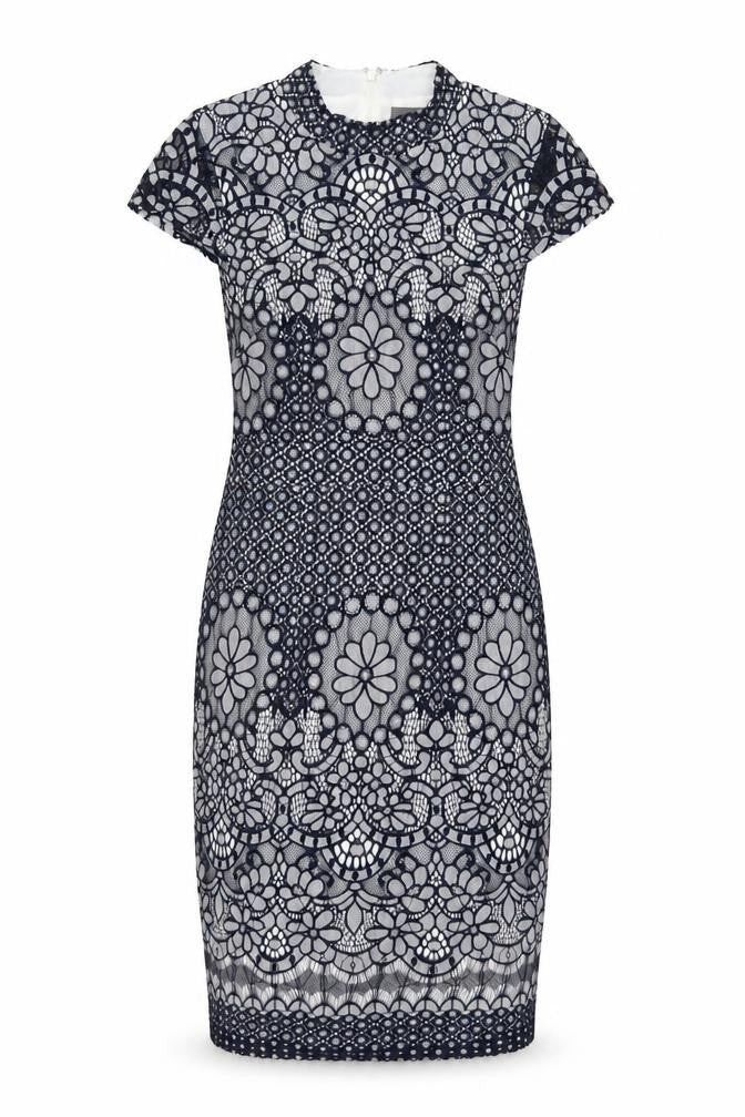 Phase Eight Women Blue UK 10 Floral Lace Pencil Knee Dress