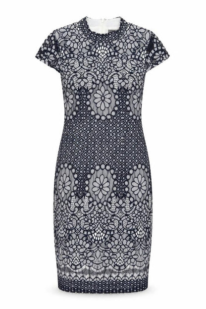Phase Eight Women Blue UK 10 Floral Lace Pencil Knee Dress