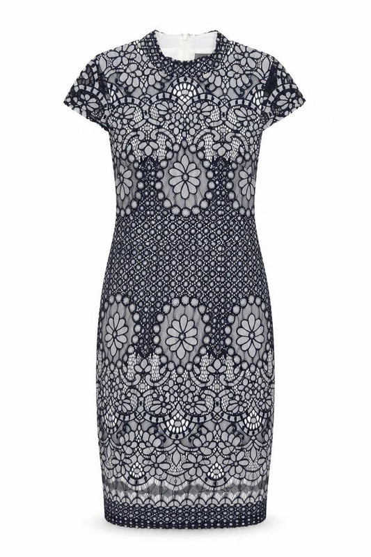 Phase Eight Women Blue UK 10 Floral Lace Pencil Knee Dress
