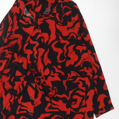 Yours Women Red Black Abstract Print UK 18 Belted Shirt Dress