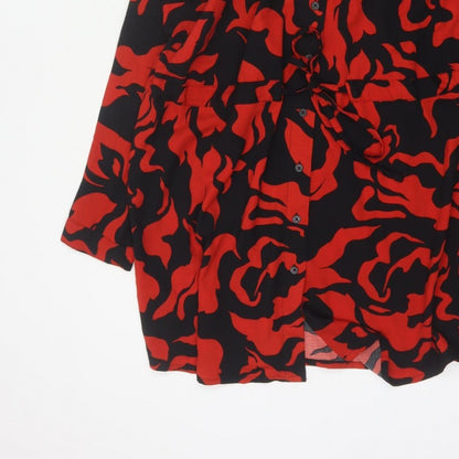 Yours Women Red Black Abstract Print UK 18 Belted Shirt Dress