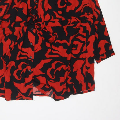 Yours Women Red Black Abstract Print UK 18 Belted Shirt Dress