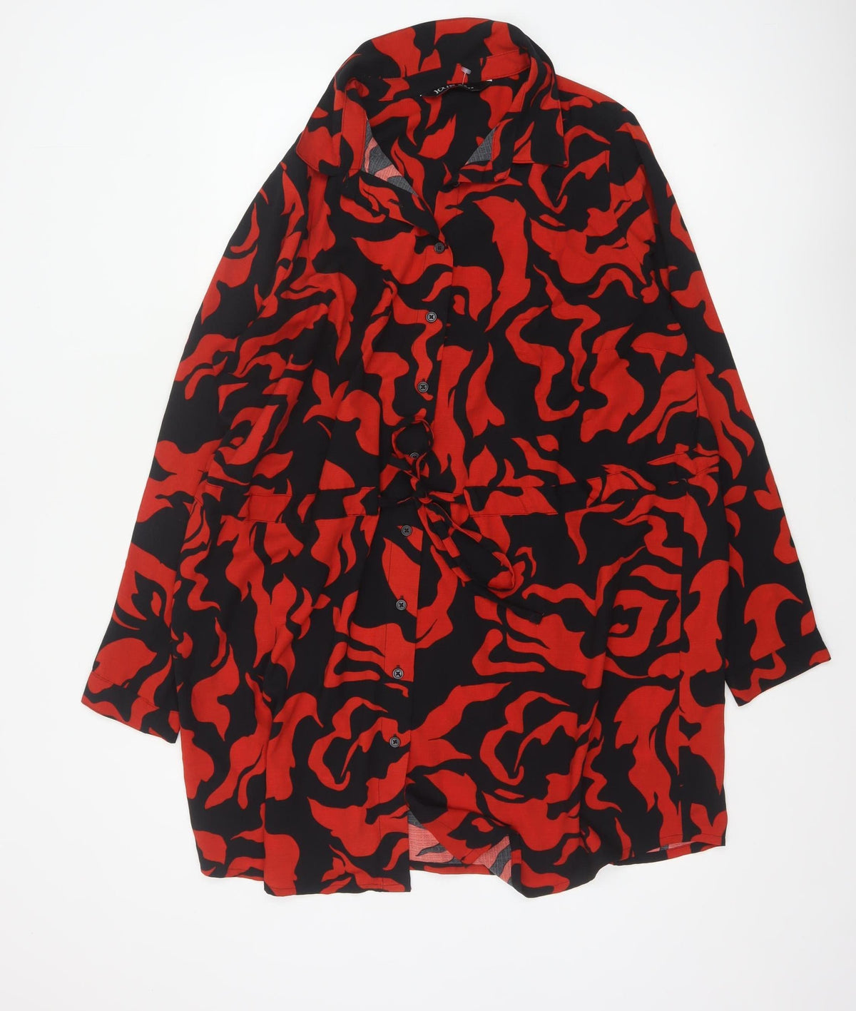 Yours Women Red Black Abstract Print UK 18 Belted Shirt Dress