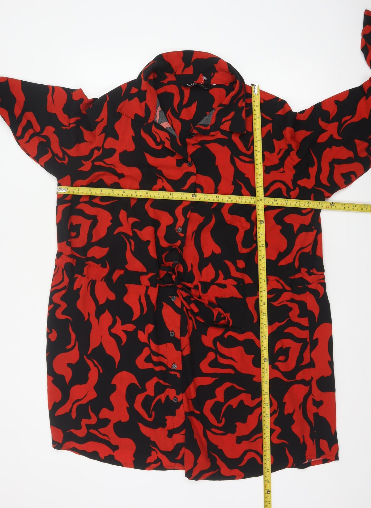 Yours Women Red Black Abstract Print UK 18 Belted Shirt Dress