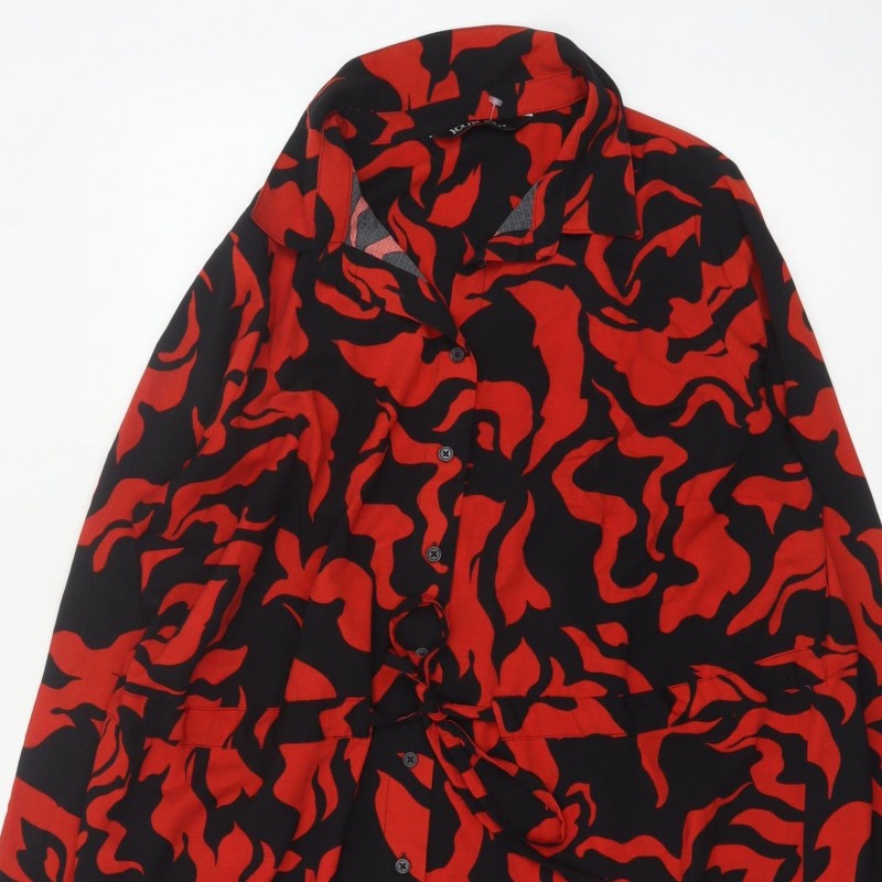 Yours Women Red Black Abstract Print UK 18 Belted Shirt Dress