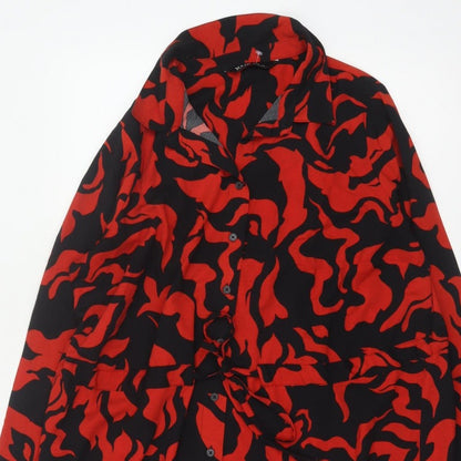Yours Women Red Black Abstract Print UK 18 Belted Shirt Dress