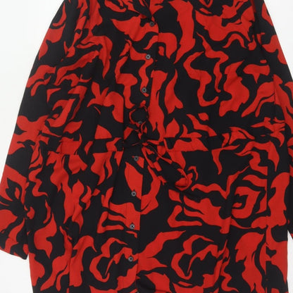 Yours Women Red Black Abstract Print UK 18 Belted Shirt Dress