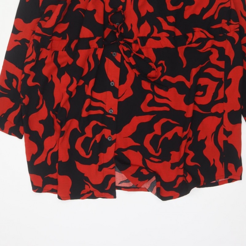 Yours Women Red Black Abstract Print UK 18 Belted Shirt Dress