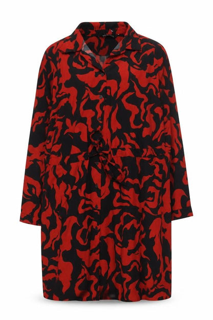 Yours Women Red Black Abstract Print UK 18 Belted Shirt Dress