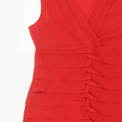 Roman Women Red UK 20 Bodycon Ruffle V-Neck Knee Length Party Dress