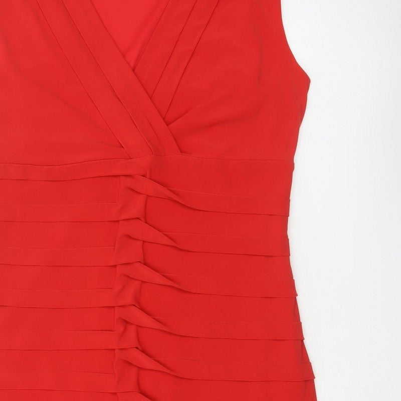 Roman Women Red UK 20 Bodycon Ruffle V-Neck Knee Length Party Dress