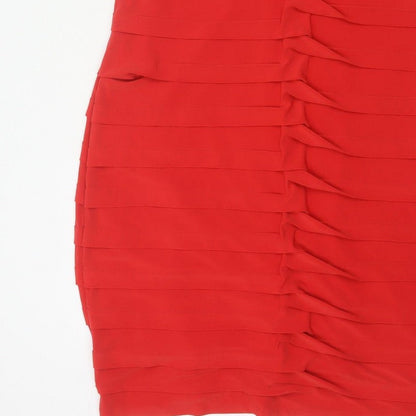 Roman Women Red UK 20 Bodycon Ruffle V-Neck Knee Length Party Dress