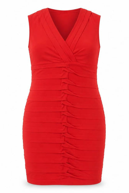 Roman Women Red UK 20 Bodycon Ruffle V-Neck Knee Length Party Dress