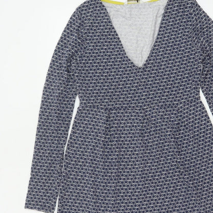 Boden Women Blue UK 10 Fit & Flare Knee Dress Geometric V-Neck Long Sleeve
