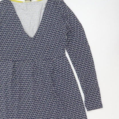 Boden Women Blue UK 10 Fit & Flare Knee Dress Geometric V-Neck Long Sleeve