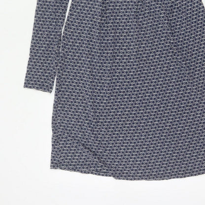 Boden Women Blue UK 10 Fit & Flare Knee Dress Geometric V-Neck Long Sleeve