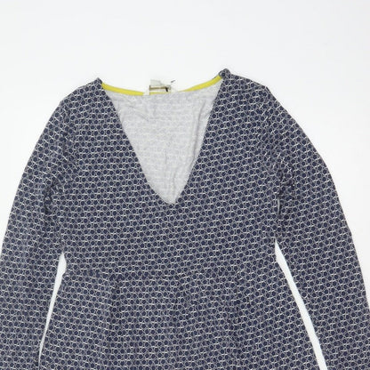 Boden Women Blue UK 10 Fit & Flare Knee Dress Geometric V-Neck Long Sleeve