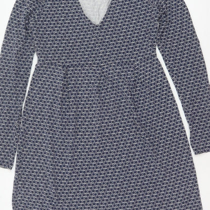 Boden Women Blue UK 10 Fit & Flare Knee Dress Geometric V-Neck Long Sleeve