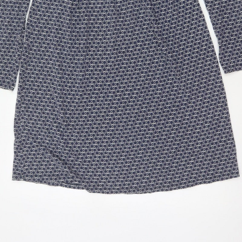 Boden Women Blue UK 10 Fit & Flare Knee Dress Geometric V-Neck Long Sleeve