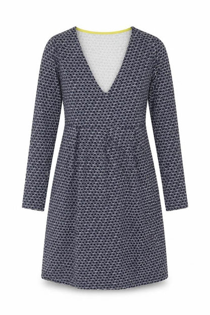 Boden Women Blue UK 10 Fit & Flare Knee Dress Geometric V-Neck Long Sleeve