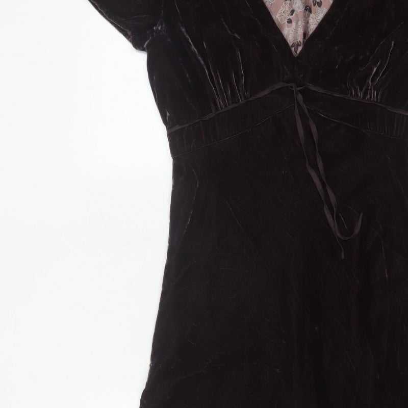 Hartford Women Purple XS A-Line Silk Blend Velvet V-Neck Dress