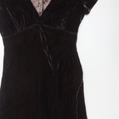 Hartford Women Purple XS A-Line Silk Blend Velvet V-Neck Dress