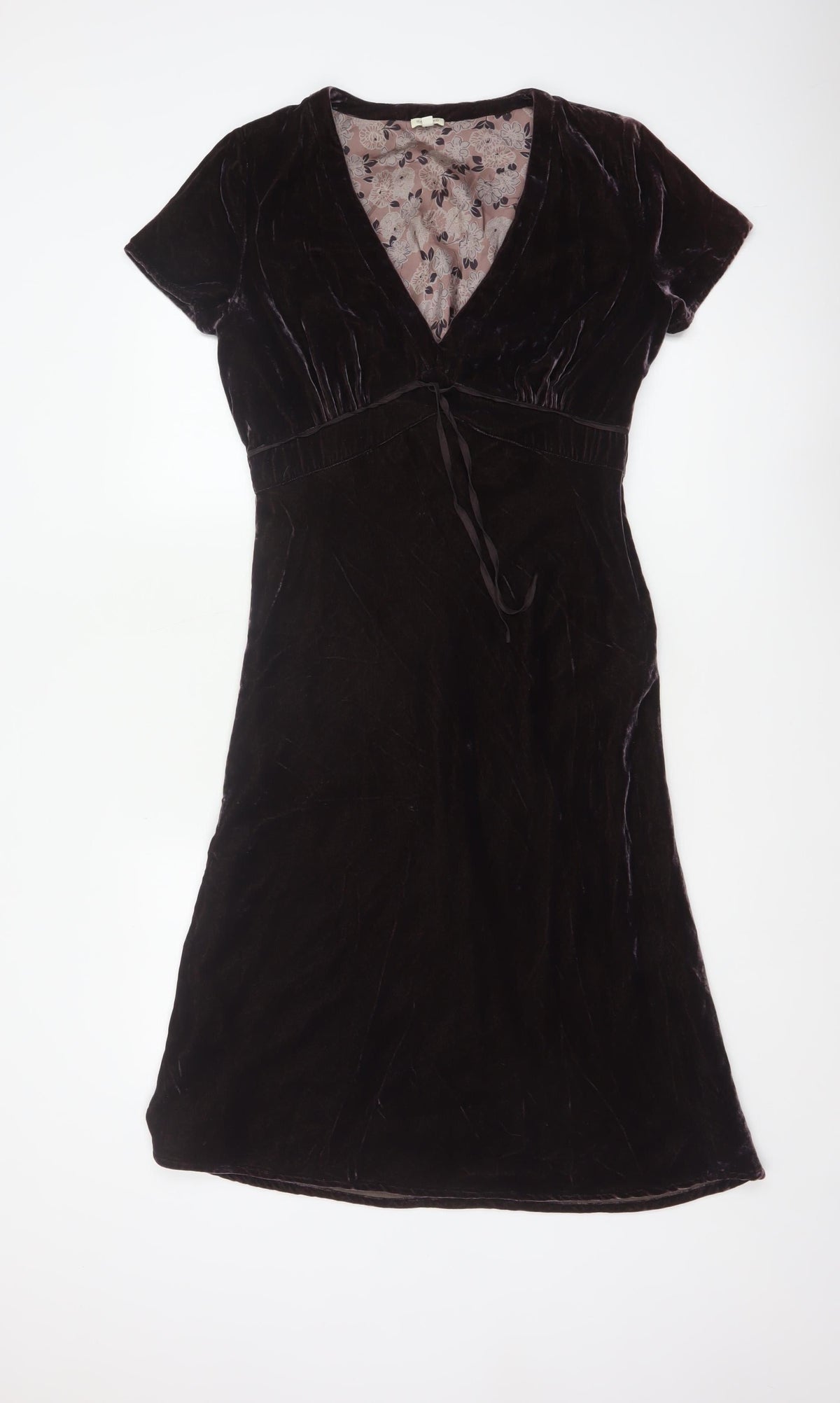 Hartford Women Purple XS A-Line Silk Blend Velvet V-Neck Dress