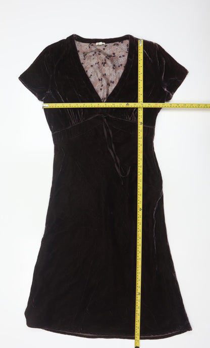 Hartford Women Purple XS A-Line Silk Blend Velvet V-Neck Dress
