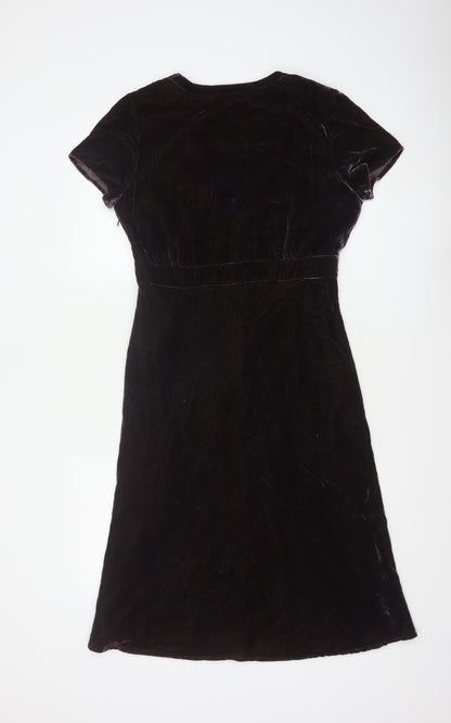 Hartford Women Purple XS A-Line Silk Blend Velvet V-Neck Dress