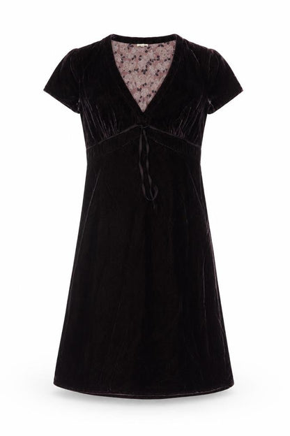 Hartford Women Purple XS A-Line Silk Blend Velvet V-Neck Dress