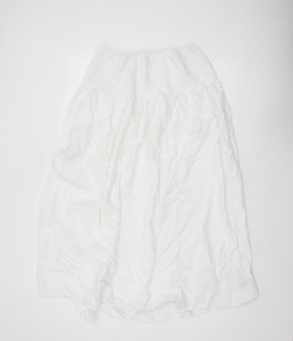 Marks & Spencer Women White Size 16 Long Peasant Maxi Skirt Linen Blend