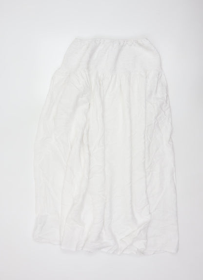 Marks & Spencer Women White Size 16 Long Peasant Maxi Skirt Linen Blend