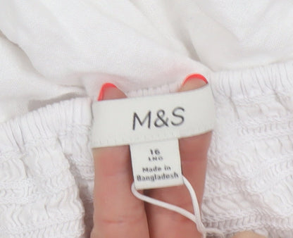 Marks & Spencer Women White Size 16 Long Peasant Maxi Skirt Linen Blend