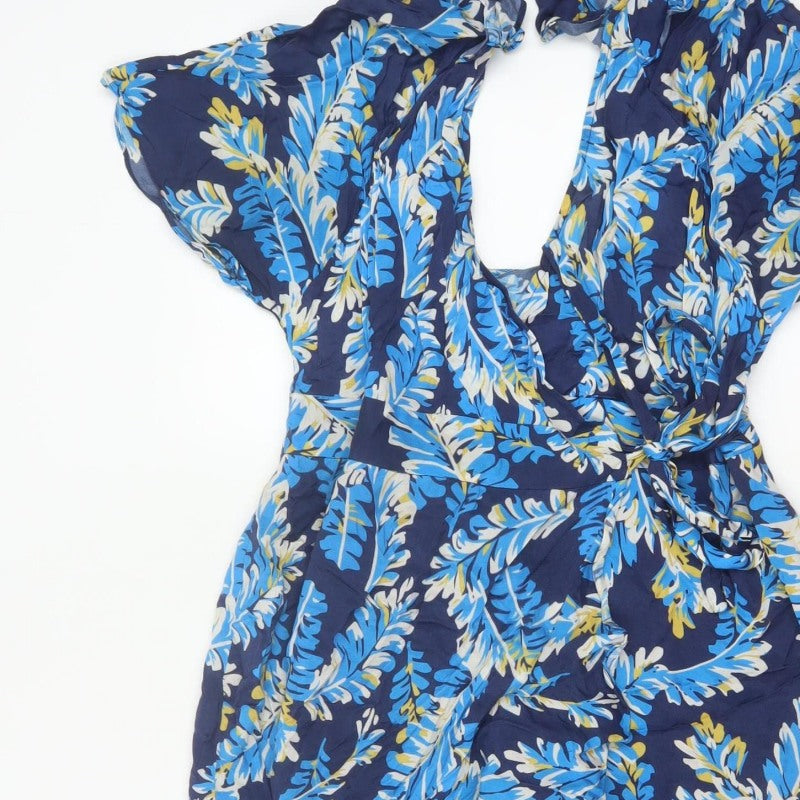 Whistles Women Blue Leaf Print UK 12 Long Wrap Dress