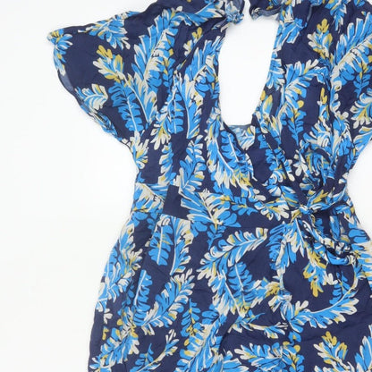 Whistles Women Blue Leaf Print UK 12 Long Wrap Dress