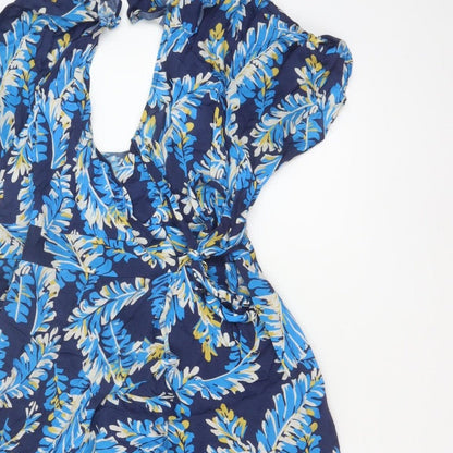 Whistles Women Blue Leaf Print UK 12 Long Wrap Dress