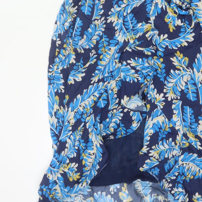 Whistles Women Blue Leaf Print UK 12 Long Wrap Dress